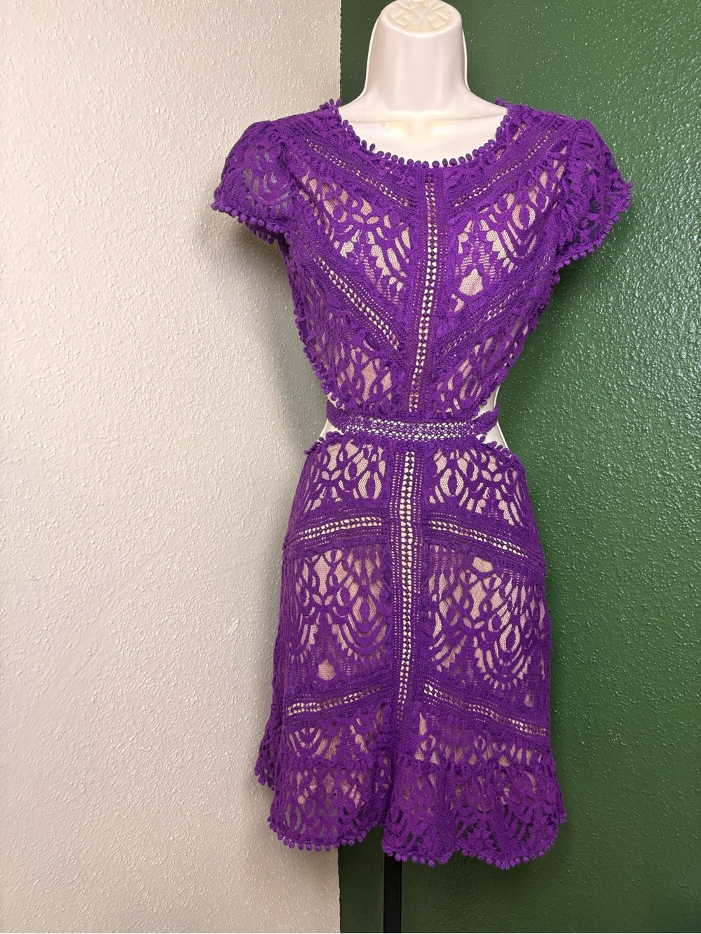 Women's Purple Lace Cutout Dress Elegant Crochet Design